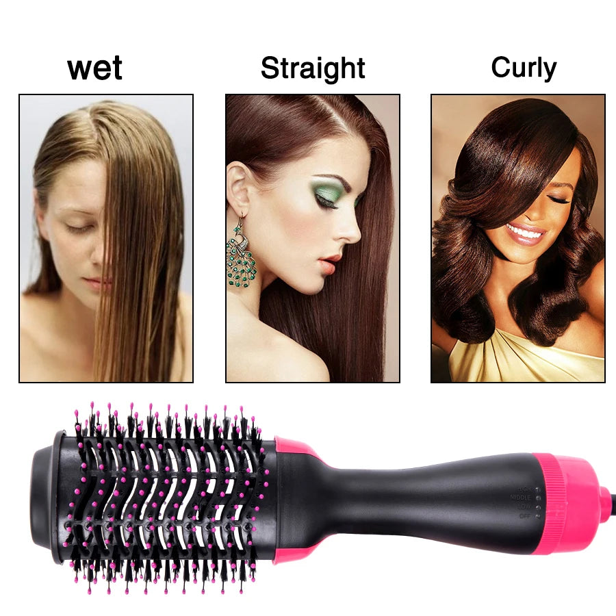 Hot Air Comb 3 In 1 One-Step Hot Air Dryer Brush Styler And Volumizer Hair Straightener Curler Dry & Wet Hair Use Hair Brush