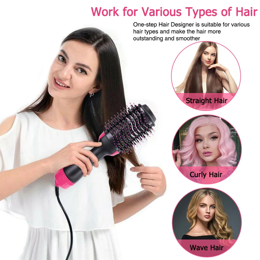 Hot Air Comb 3 In 1 One-Step Hot Air Dryer Brush Styler And Volumizer Hair Straightener Curler Dry & Wet Hair Use Hair Brush