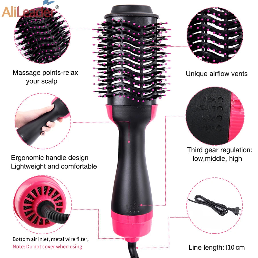 Hot Air Comb 3 In 1 One-Step Hot Air Dryer Brush Styler And Volumizer Hair Straightener Curler Dry & Wet Hair Use Hair Brush